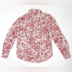 Garnet Hill Floral Button Up Top Women’s Size 0 European Flax Linen Long Sleeve